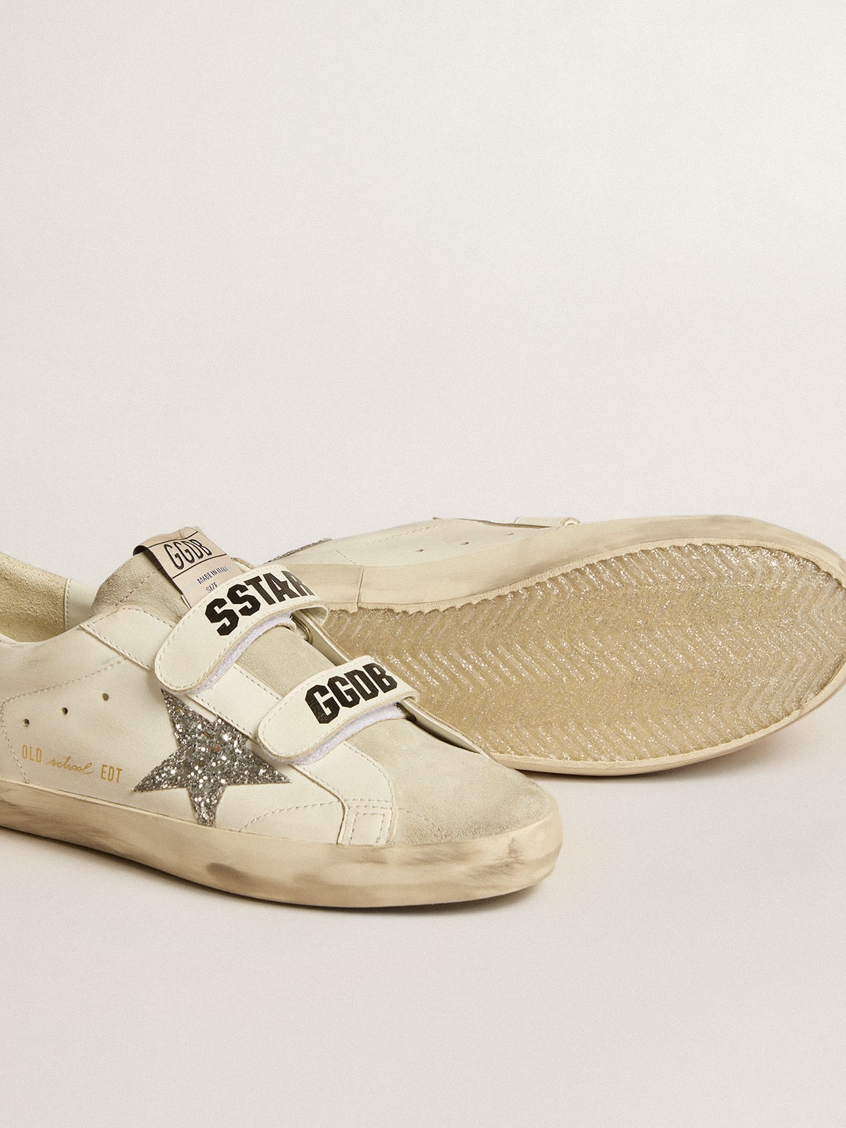 Golden Goose - Old School Donna con stella in glitter argento con linguetta in suede ghiaccio in 