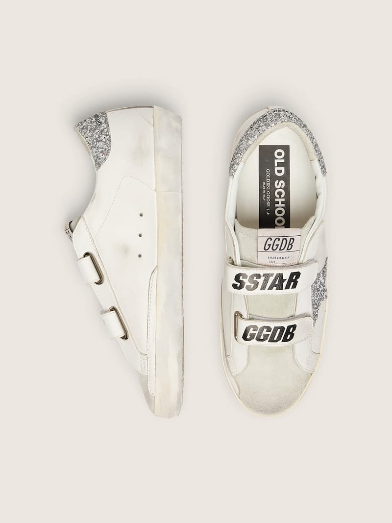 Golden Goose - Old School Donna con stella in glitter argento con linguetta in suede ghiaccio in 