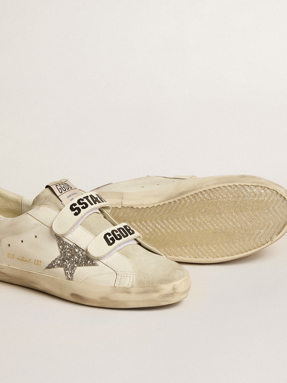 Golden Goose - Women's Old School with silver glitter star and ice-gray suede tongue in 