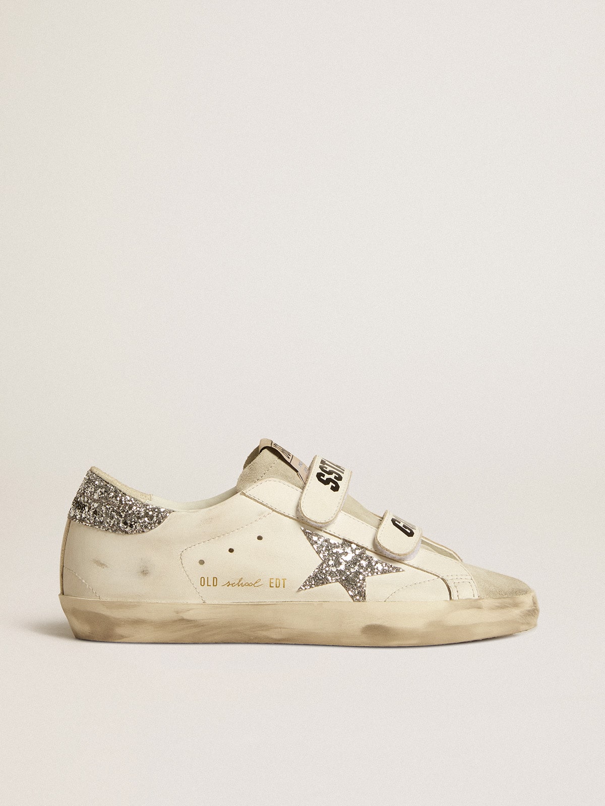 Golden Goose - Old School Donna con stella in glitter argento con linguetta in suede ghiaccio in 