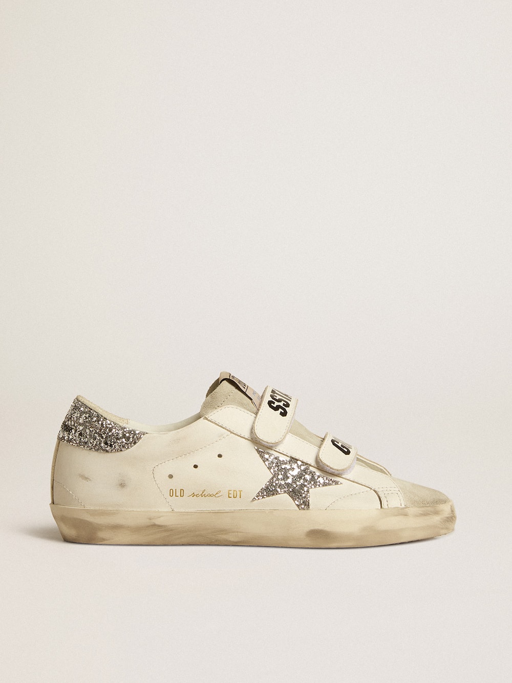 Golden Goose - Women's Old School with silver glitter star and ice-gray suede tongue in 