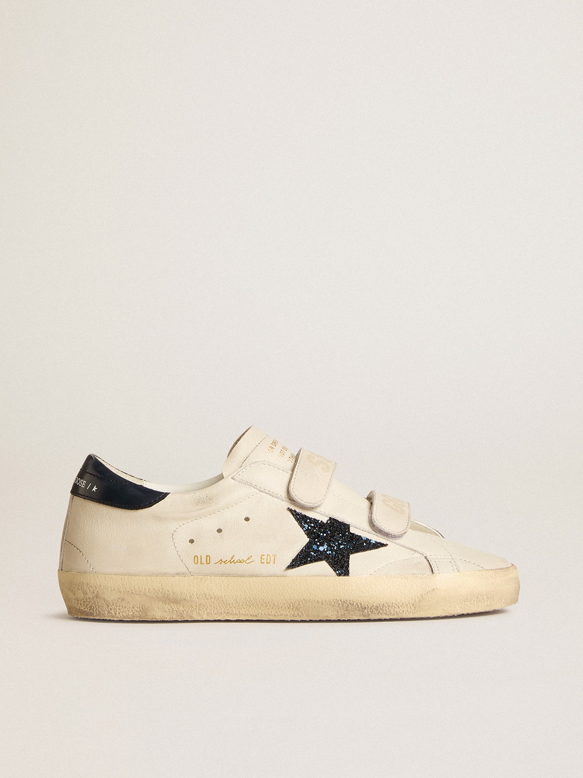 Golden Goose - Old School in leather with blue glitter star and blue leather heel tab in 