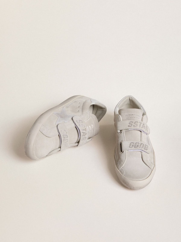 Golden Goose - Women's Old School in light gray suede with a leather star with micro-glitter in 