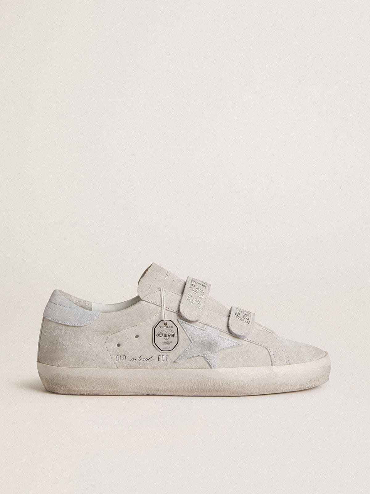 Golden Goose - Women's Old School in light gray suede with a leather star with micro-glitter in 