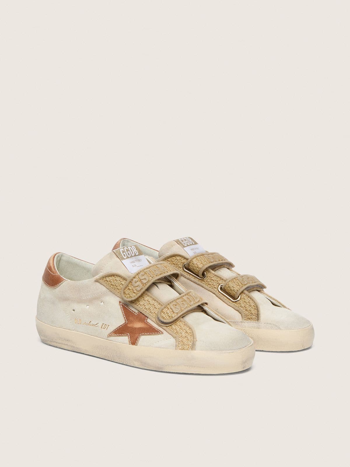Golden Goose - Women&rsquo;s Old School in pearl suede with brick-red leather star and raffia strap in 