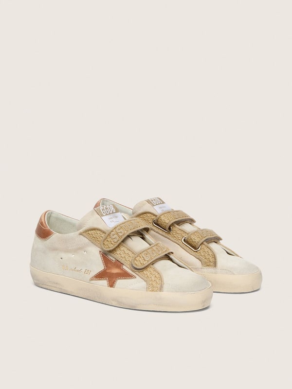 Women&rsquo;s Old School in pearl suede with brick-red leather star and raffia strap