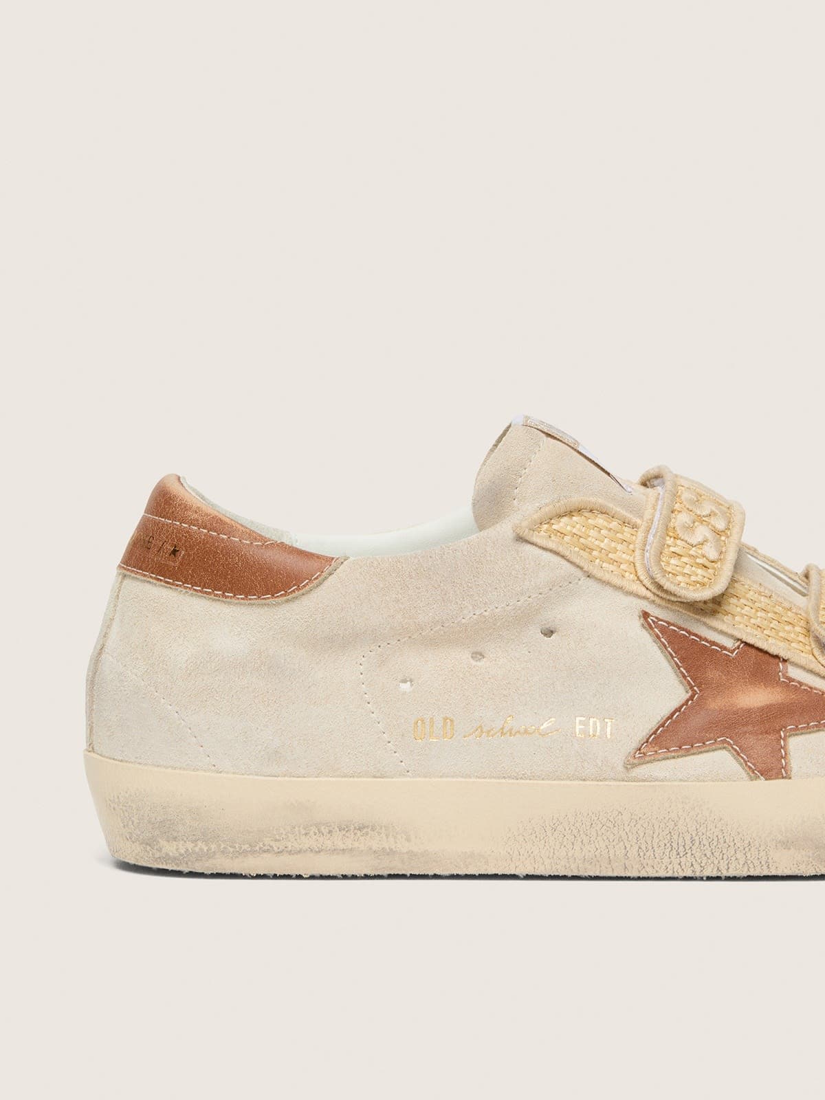 Golden Goose - Women&rsquo;s Old School in pearl suede with brick-red leather star and raffia strap in 