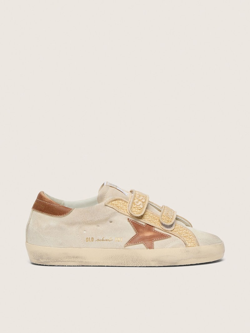 Women&rsquo;s Old School in pearl suede with brick-red leather star and raffia strap