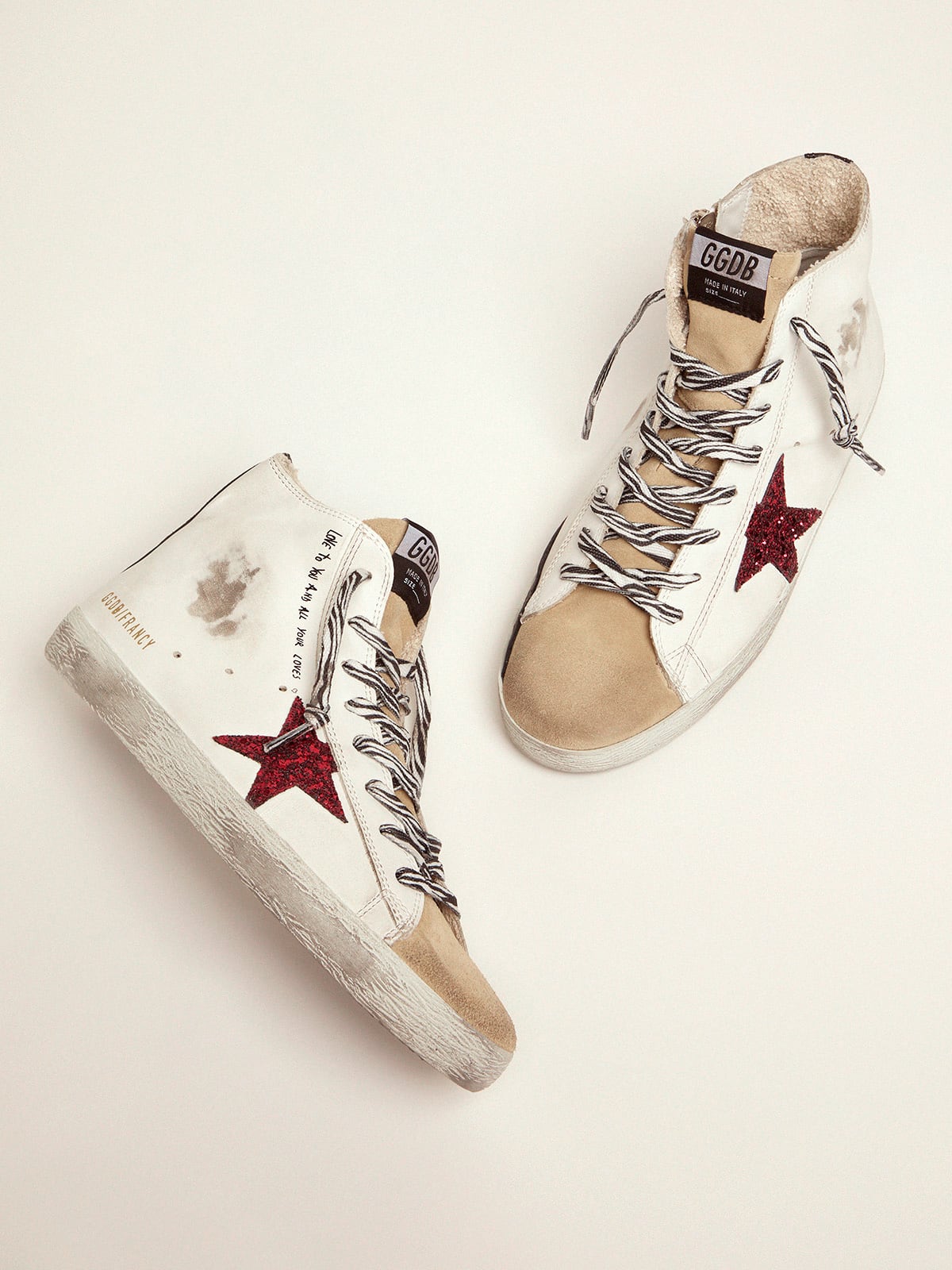 Golden Goose - Francy sneakers with red glittery star and handwritten lettering in 