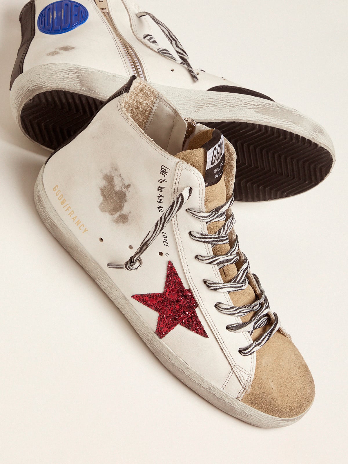 Golden Goose - Francy sneakers with red glittery star and handwritten lettering in 