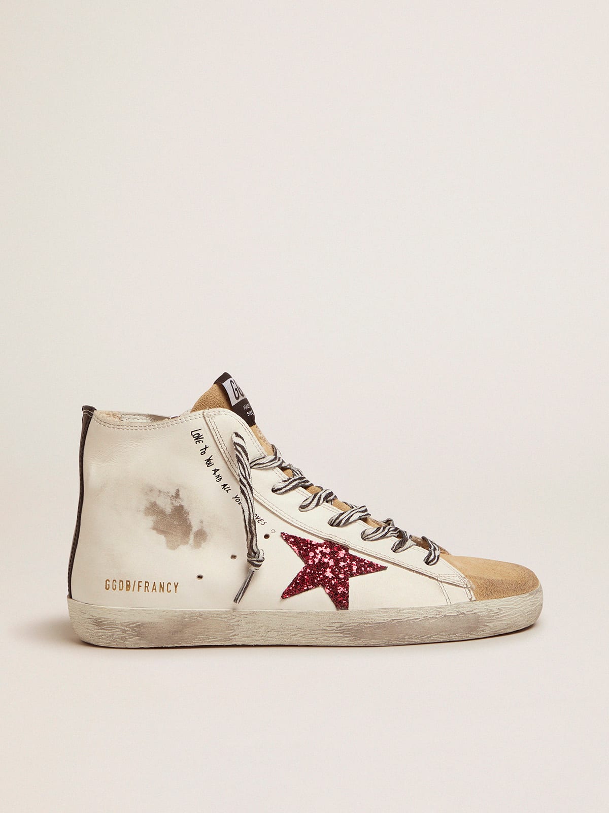 Golden Goose - Francy sneakers with red glittery star and handwritten lettering in 