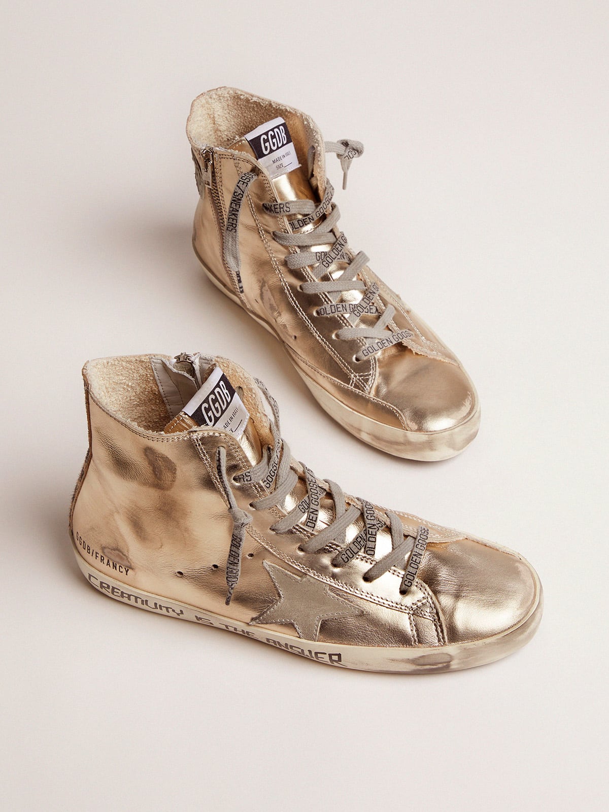 Golden Goose - Gold Francy sneakers with handwritten lettering and leopard-print detail in 