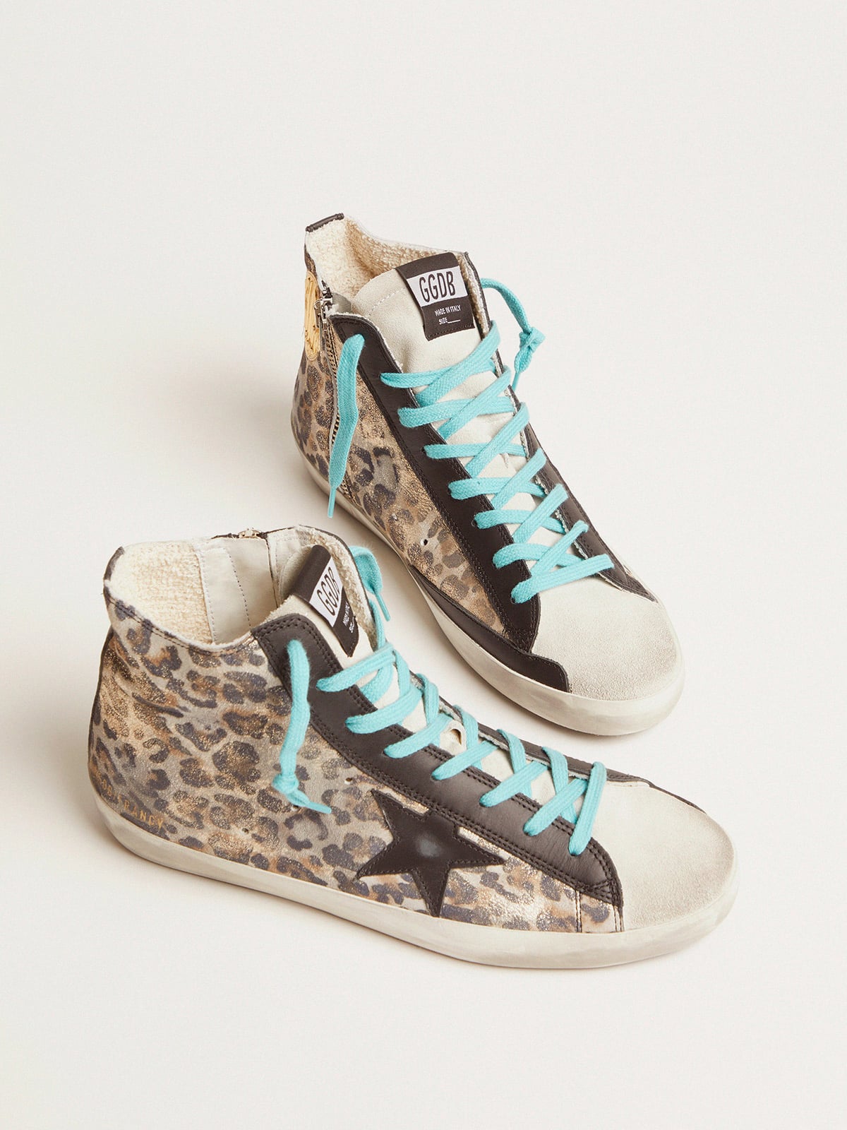 Golden Goose - Leopard-print Francy sneakers with blue laces in 