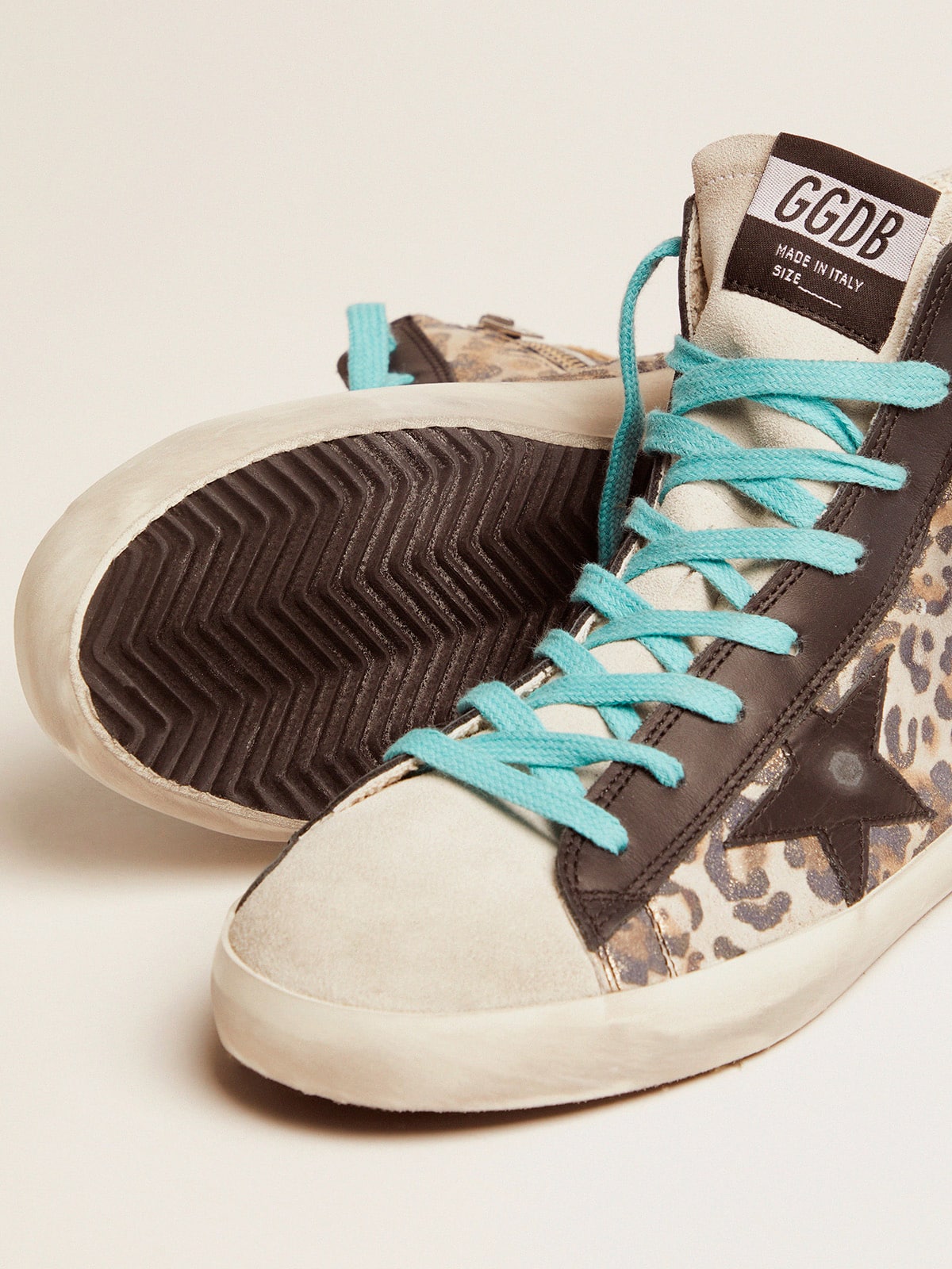 Golden Goose - Leopard-print Francy sneakers with blue laces in 