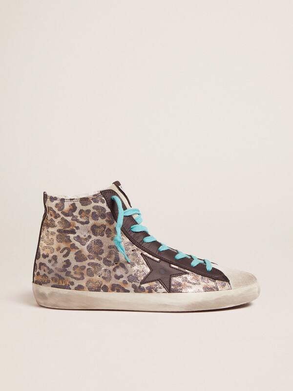 Leopard-print Francy sneakers with blue laces