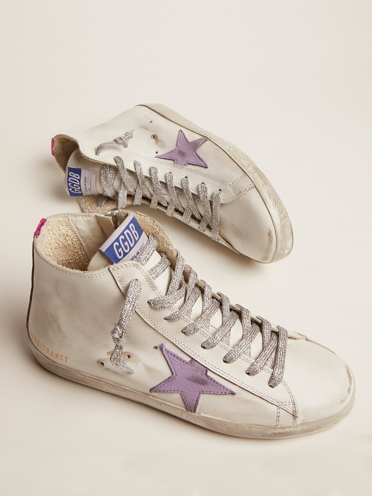 Golden Goose - Francy sneakers with foxing with floral decorations and lavender-colored star in 