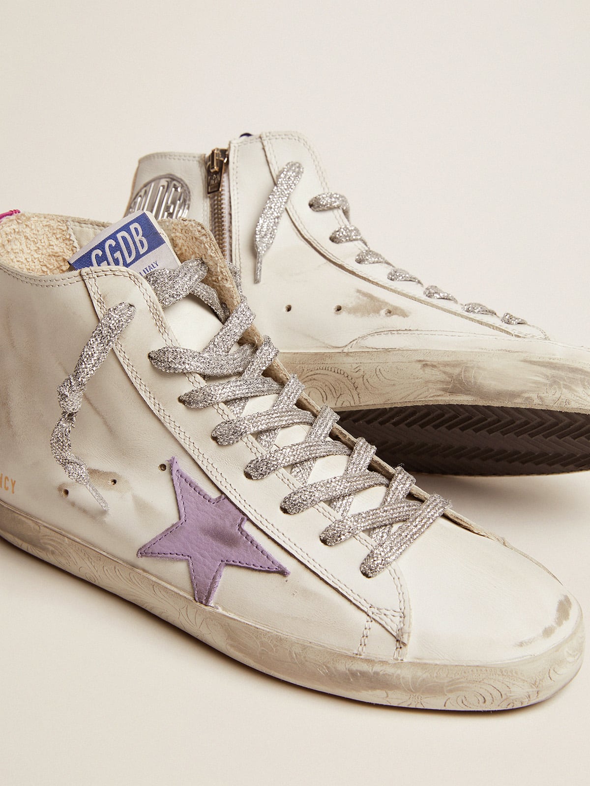 Golden Goose - Francy sneakers with foxing with floral decorations and lavender-colored star in 