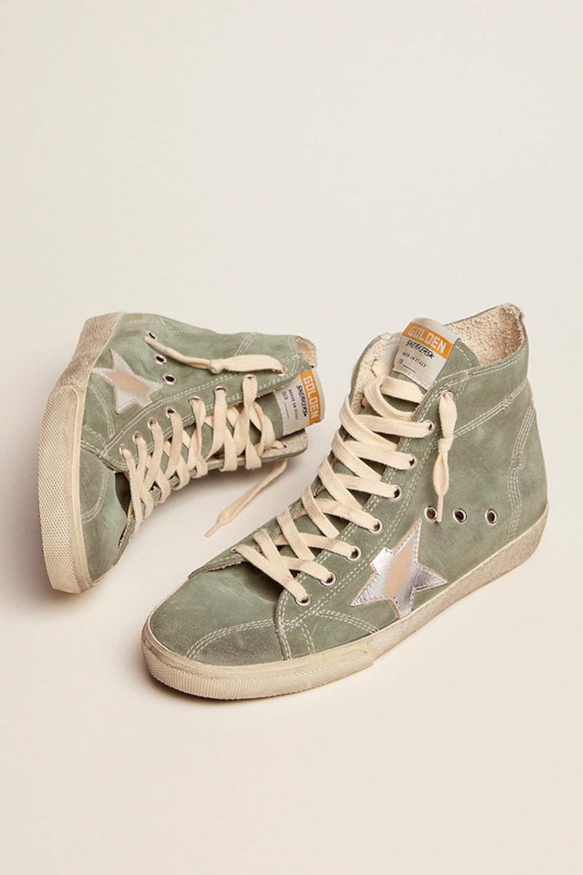 Golden Goose - Francy in green suede with silver metallic leather star in 