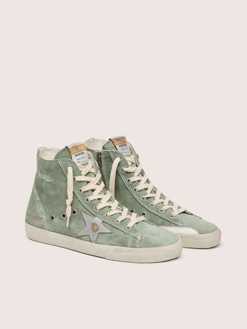 Golden Goose - Francy en ante verde con estrella de piel laminada plateada in 
