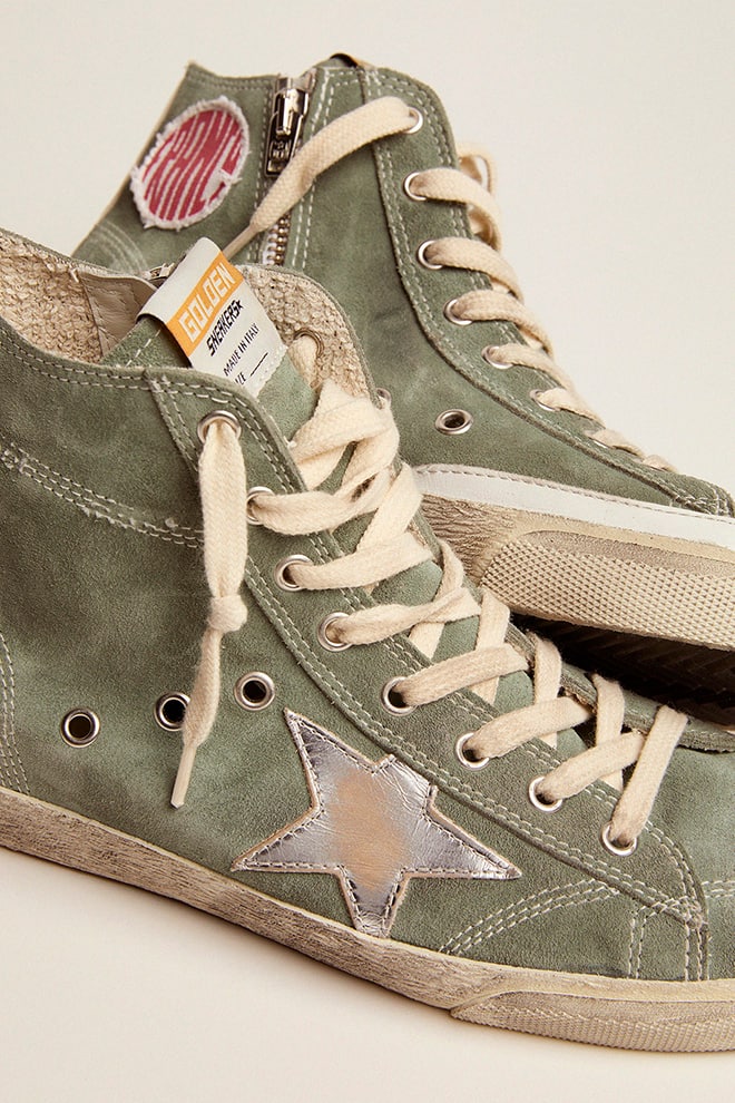 Golden Goose - Francy in green suede with silver metallic leather star in 