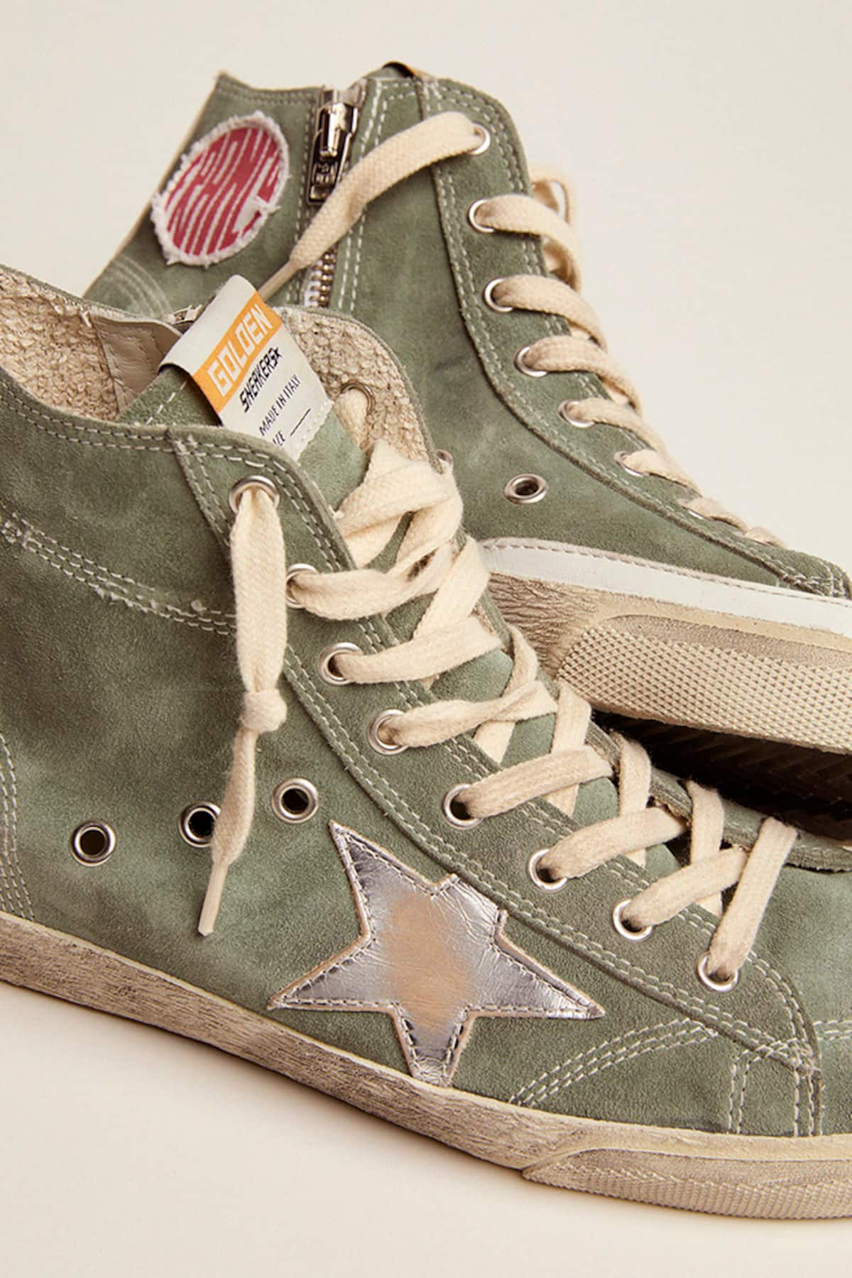 Golden Goose - Francy in green suede with silver metallic leather star in 