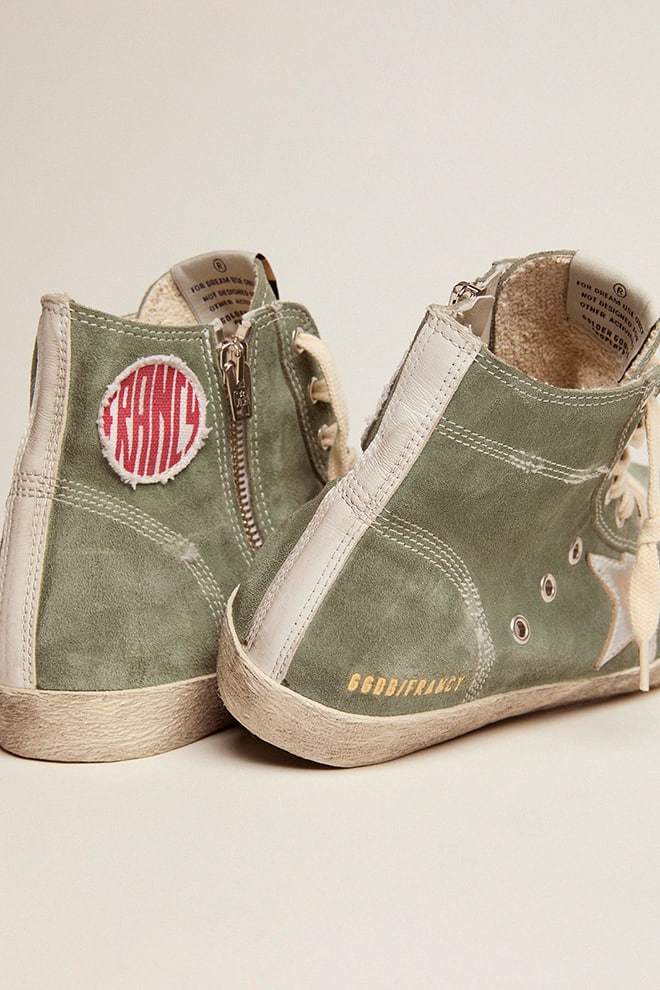 Golden Goose - Francy in green suede with silver metallic leather star in 