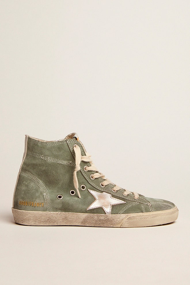 Golden Goose - Francy in green suede with silver metallic leather star in 