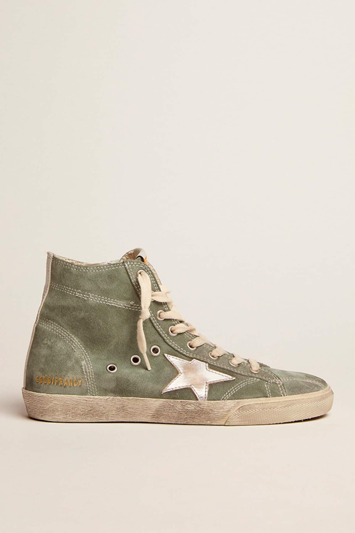 Golden Goose - Francy in green suede with silver metallic leather star in 