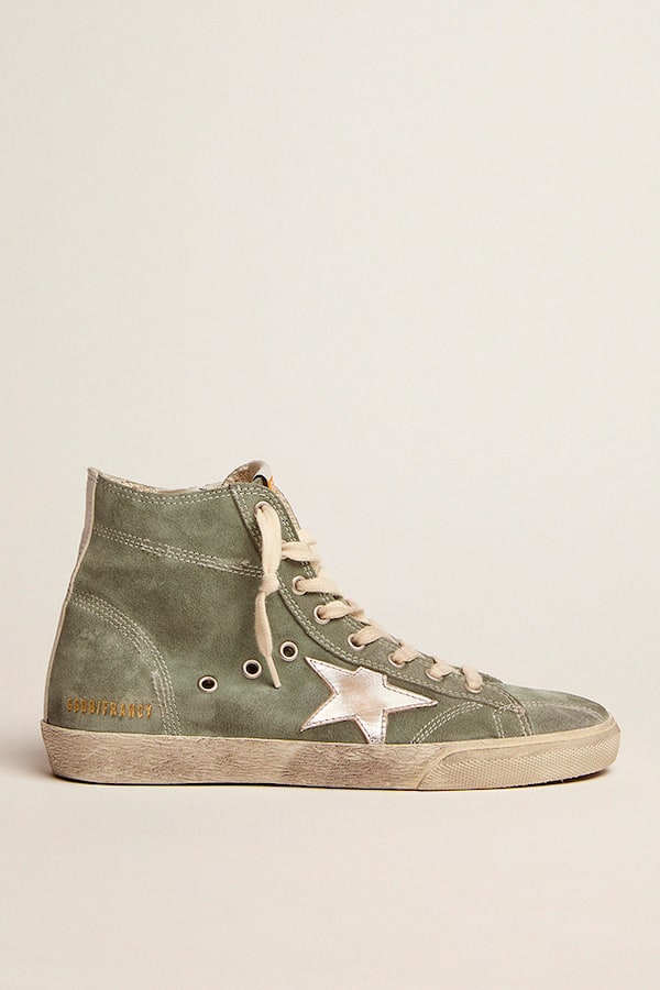 Golden Goose - Francy in green suede with silver metallic leather star in 