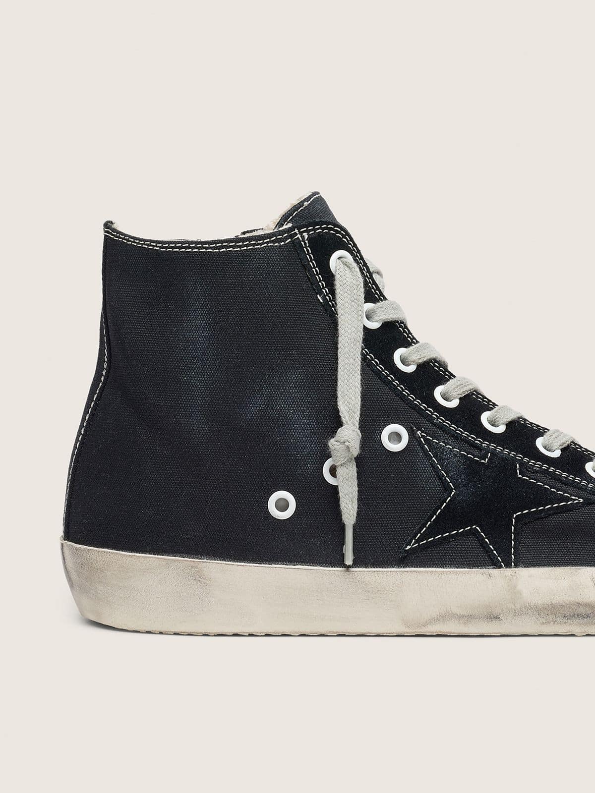 Golden Goose - Women's Francy in black canvas with tone-on-tone star in 