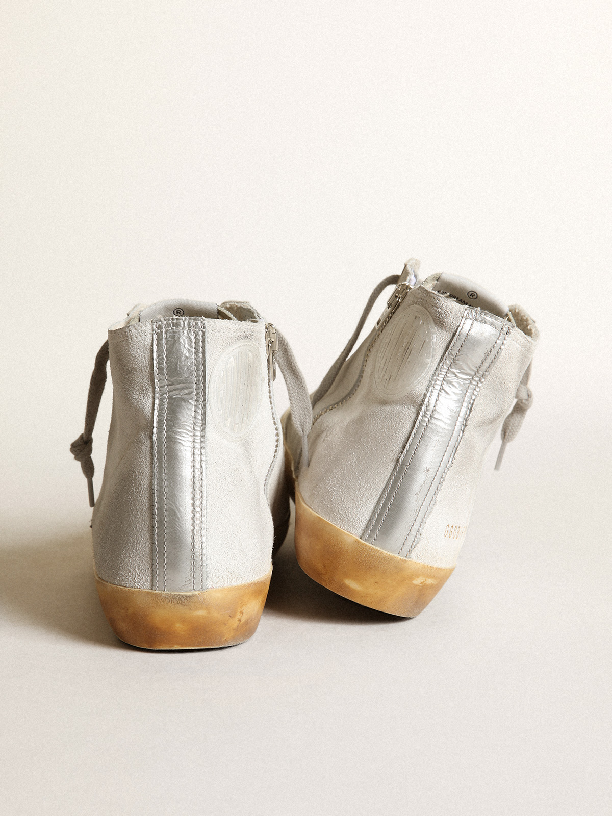 Golden Goose - Women’s Francy in white suede with black leather star and silver Swarovski crystal tongue in