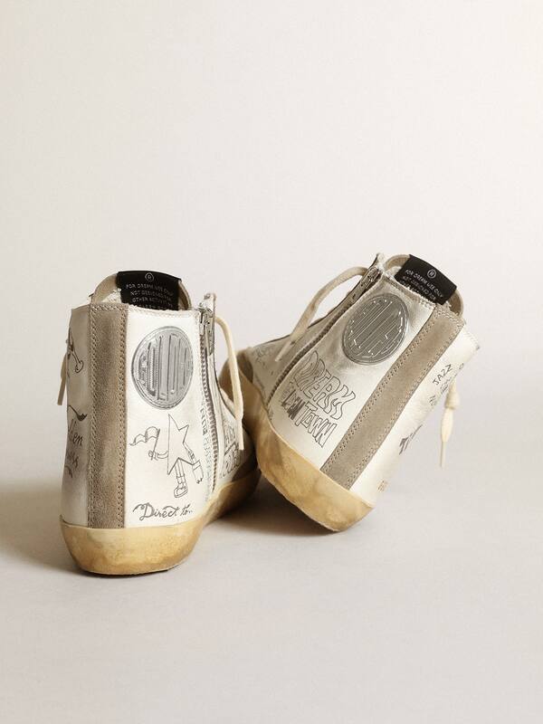 Golden Goose - Women's Francy with dove gray suede inserts and all-over lettering in 
