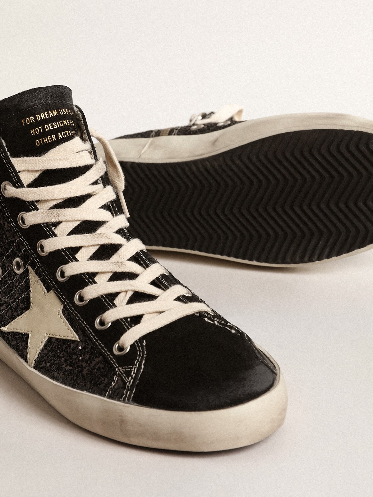 Francy Penstar LTD in glitter with ivory star and black heel tab