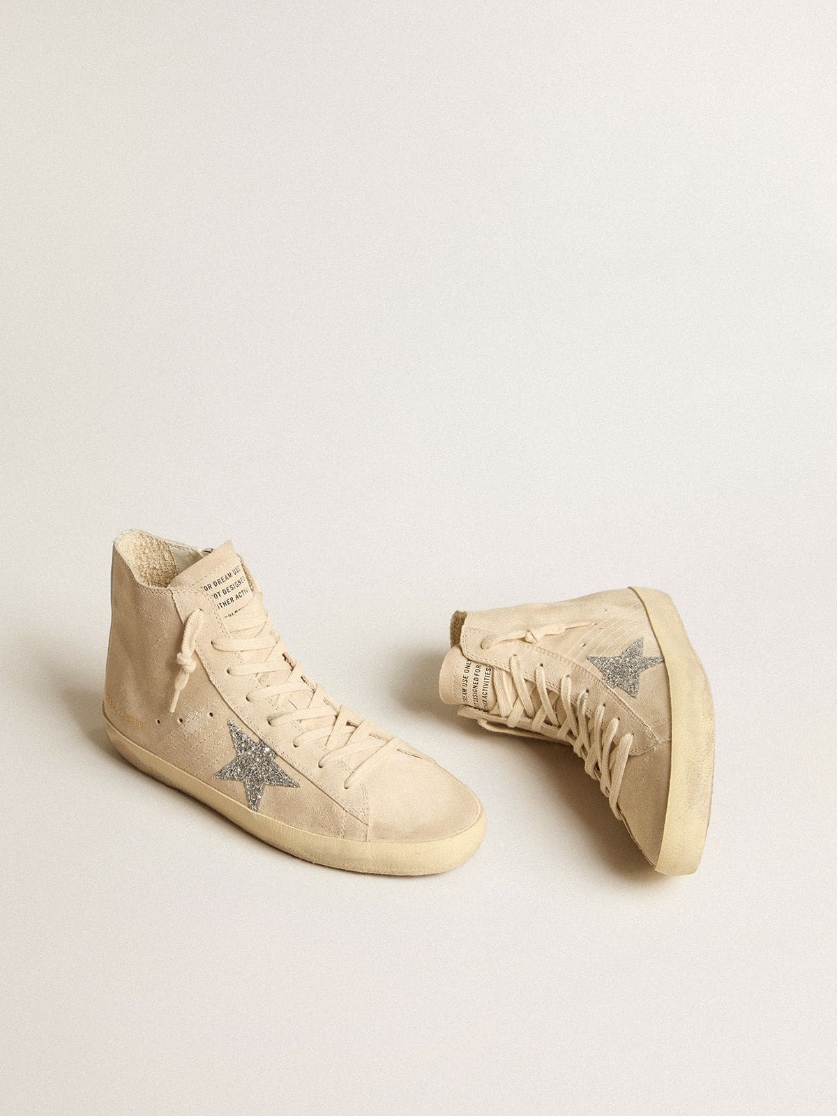 Golden Goose - Francy Donna in suede beige con stella in glitter argento in 