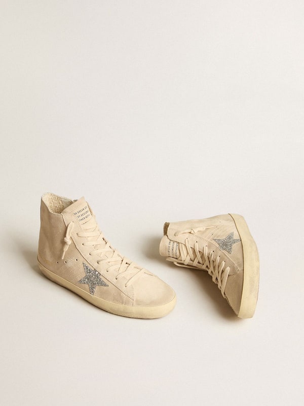 Golden Goose - Women's Francy in beige suede with silver glitter star in 