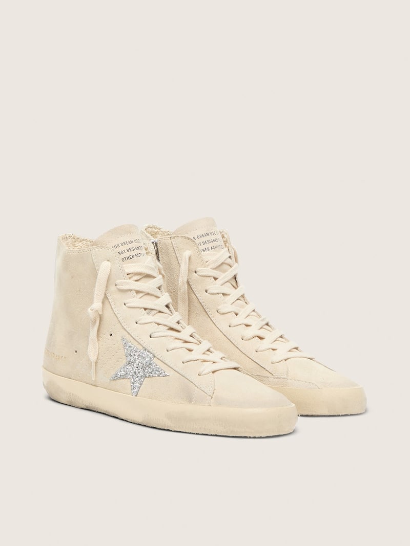 Golden Goose - Francy de mujer de ante beige con estrella de purpurina plateada in 