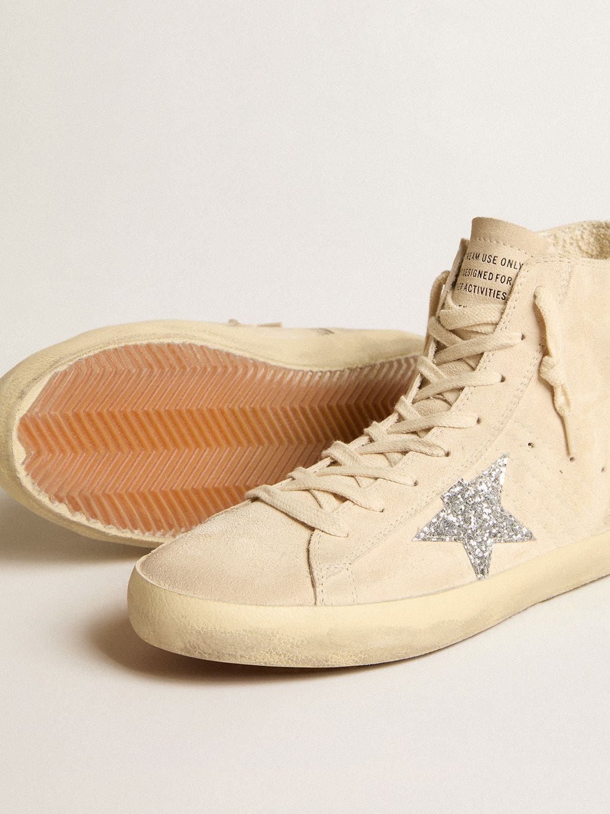 Golden Goose - Francy Donna in suede beige con stella in glitter argento in 