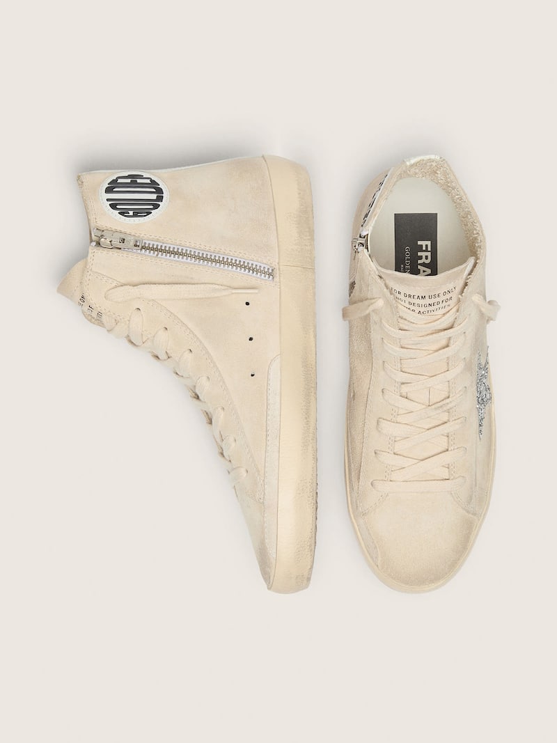 Golden Goose - Francy de mujer de ante beige con estrella de purpurina plateada in 