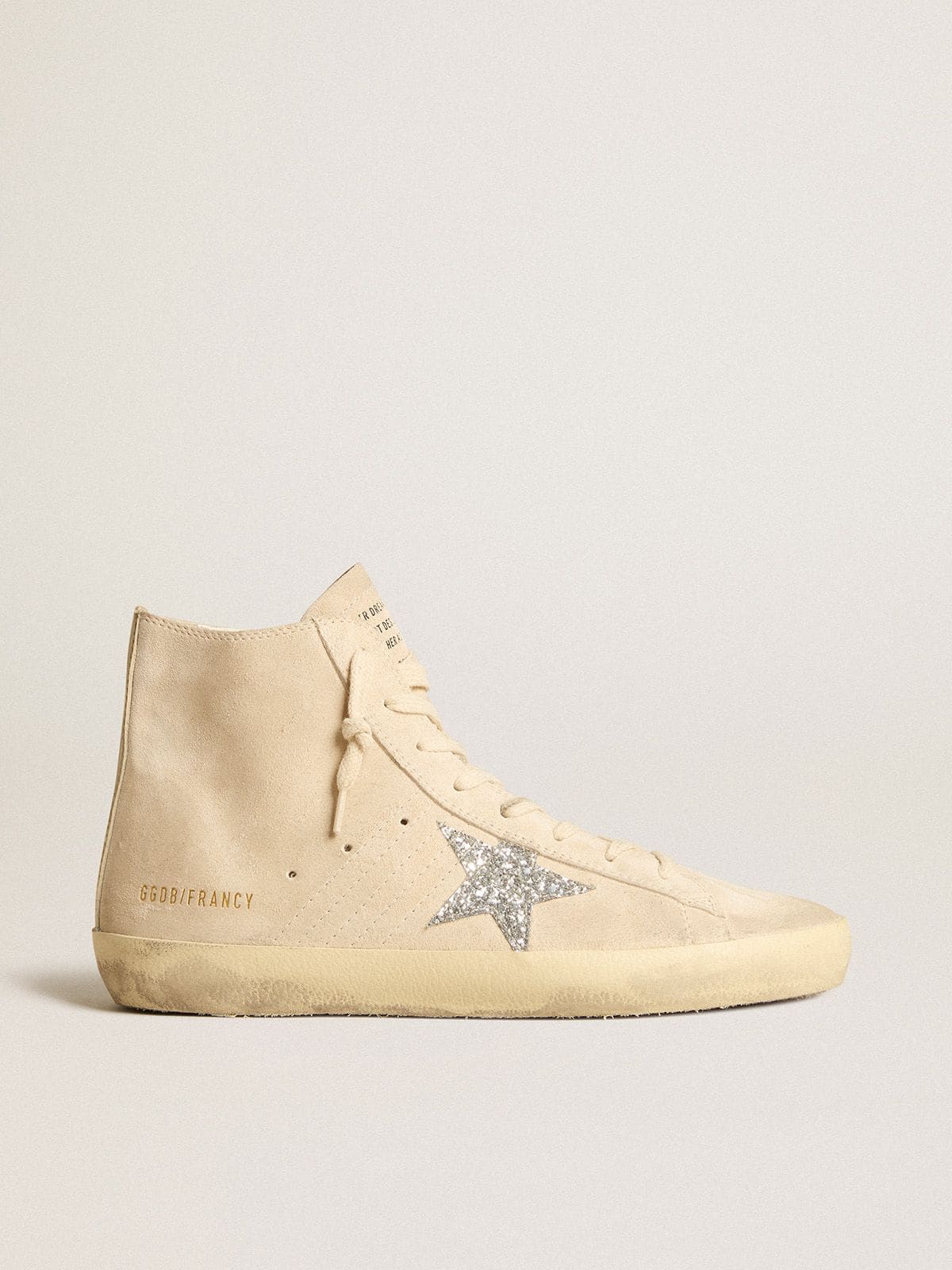 Golden Goose - Francy Donna in suede beige con stella in glitter argento in 