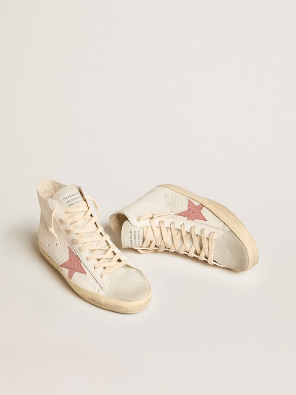Golden Goose - Francy in cream nappa with pink crocodile-print leather star in 