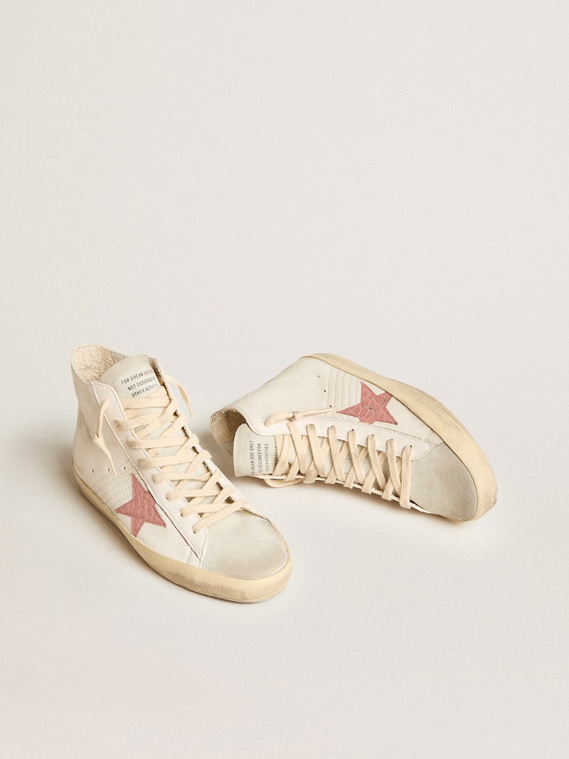 Golden Goose - Francy de napa crema con estrella de piel con estampado cocodrilo rosa in 