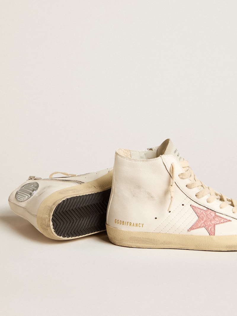 Golden Goose - Francy de napa crema con estrella de piel con estampado cocodrilo rosa in 