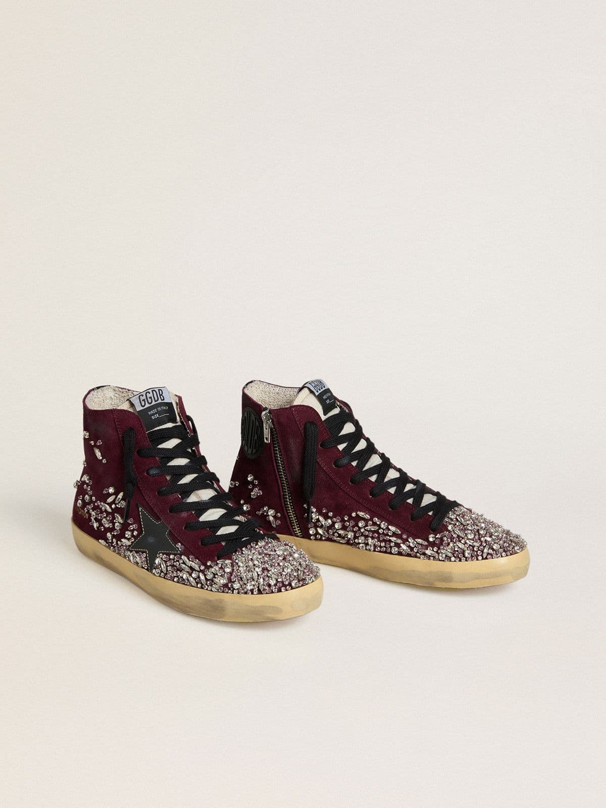 Francy Donna LAB in suede bordeaux con stella in pelle lucida nera e strass