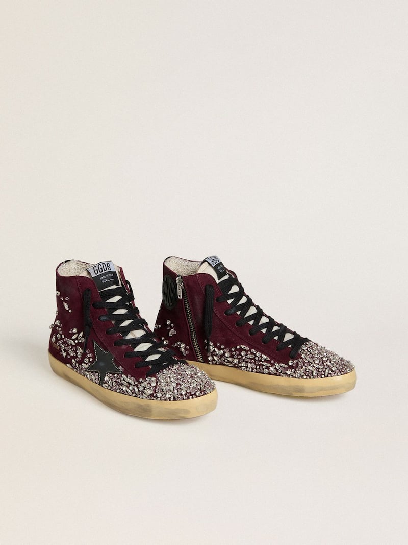 Golden Goose - Francy LAB de Mujer de ante burdeos con estrella de piel brillante negra y strass in 