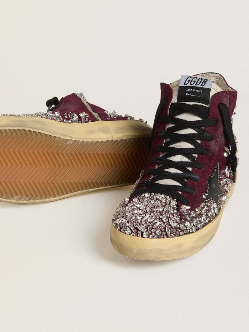 Golden Goose - Francy LAB de Mujer de ante burdeos con estrella de piel brillante negra y strass in 
