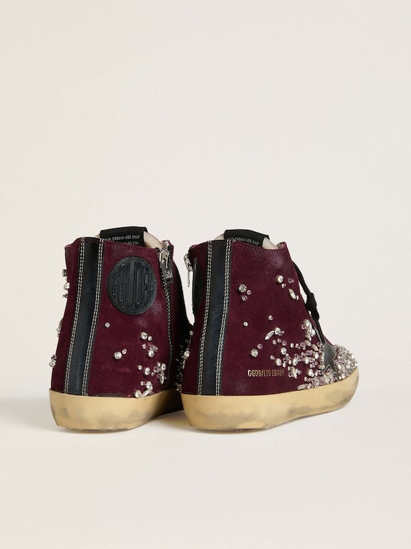 Golden Goose - Francy Donna LAB in suede bordeaux con stella in pelle lucida nera e strass in 