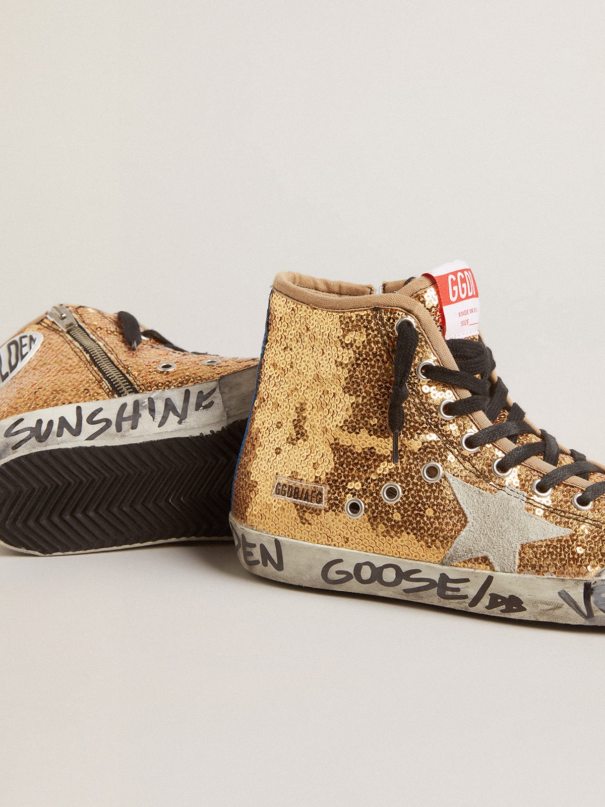 Golden Goose - Francy Penstar in glitter oro con stella in suede e talloncino bluette in 