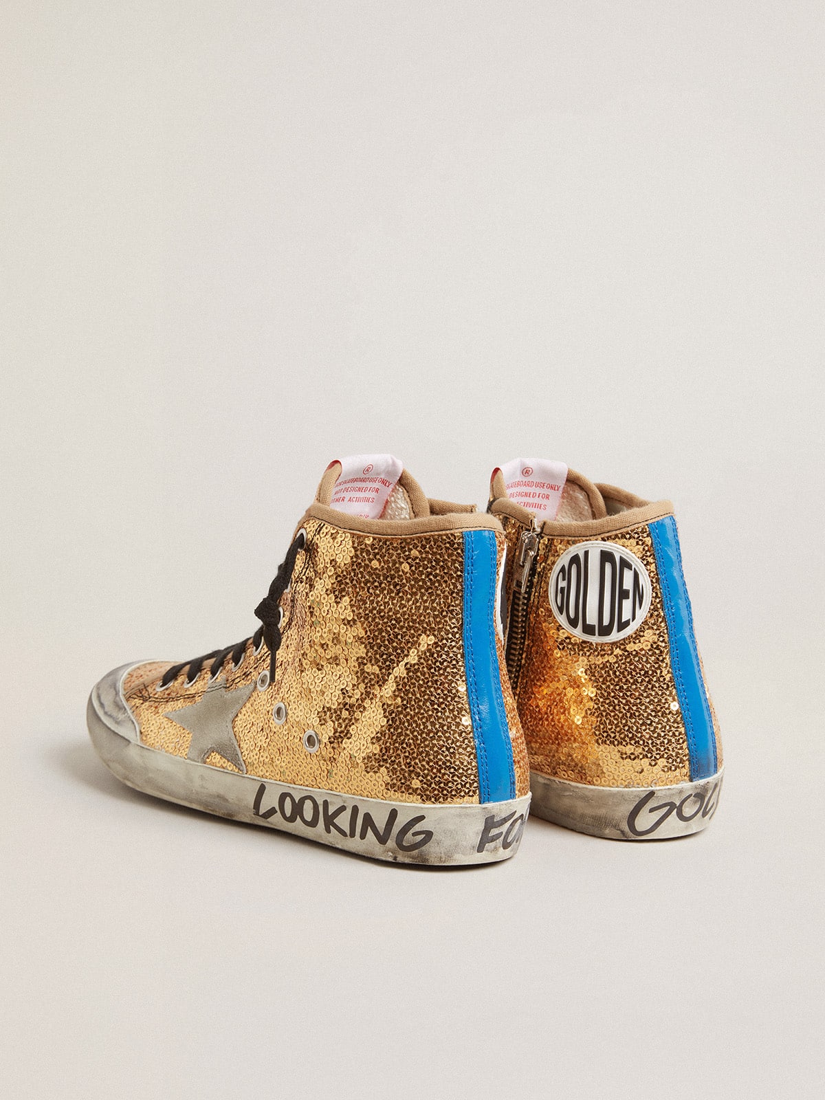 Golden Goose - Francy Penstar in glitter oro con stella in suede e talloncino bluette in 