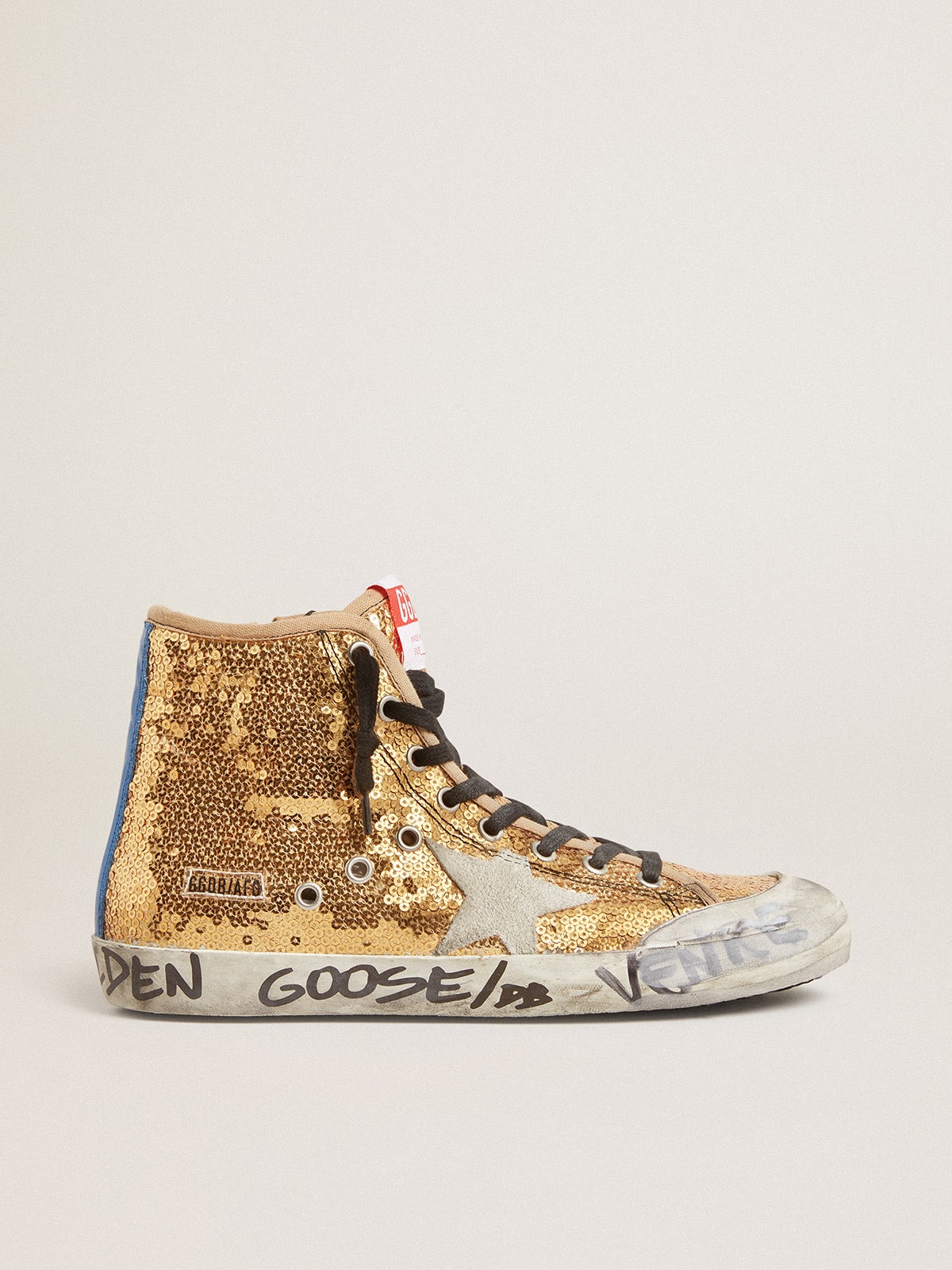 Golden Goose - Francy Penstar in glitter oro con stella in suede e talloncino bluette in 