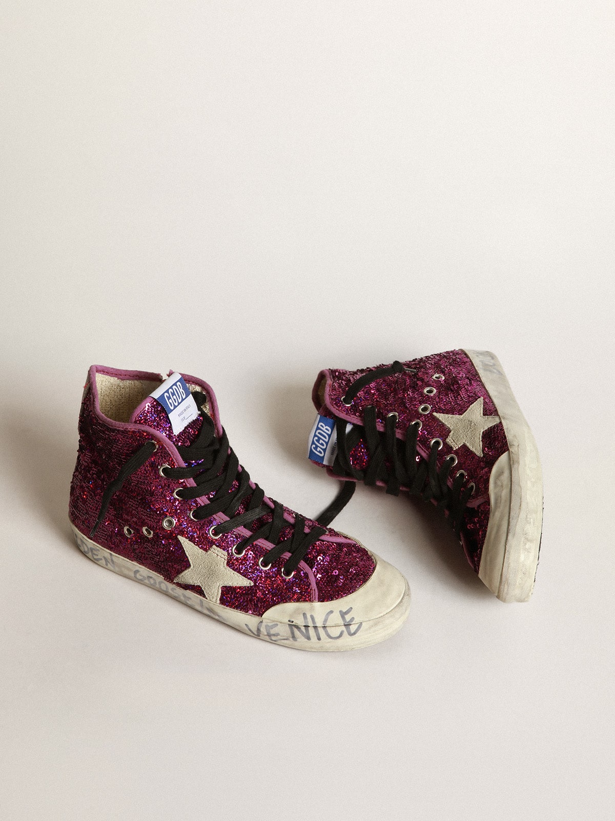 Francy sneakers with sequins and handwritten lettering on the outsole Golden Goose